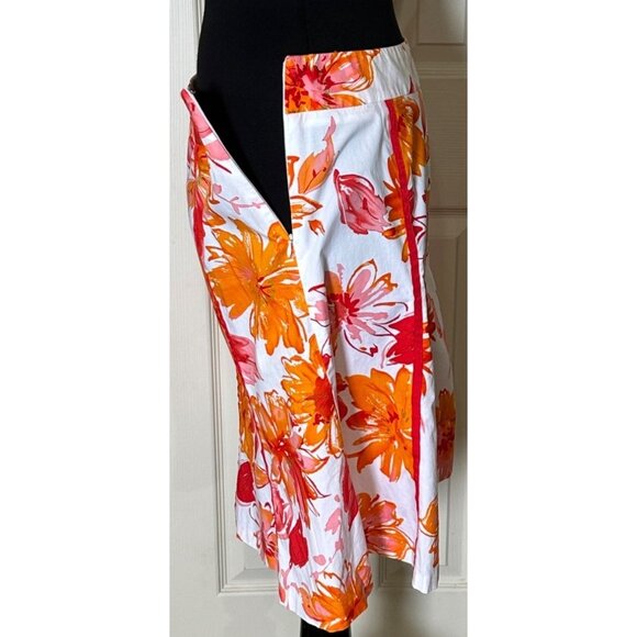 Apt. 9 Brand Orange Red Floral Flare Mid-Rise Skirt Knee Length Women's Size 12 - Picture 12 of 13